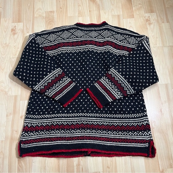 Portraits By Northern Isles Cardigan Sweater Black Red Tribal Print Boho Large - Picture 6 of 6